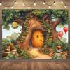 2D Hundred Acre Wood Backdrop with Beehive, Carrots and Cartoon Tree Trunk Photo Booth Cloth