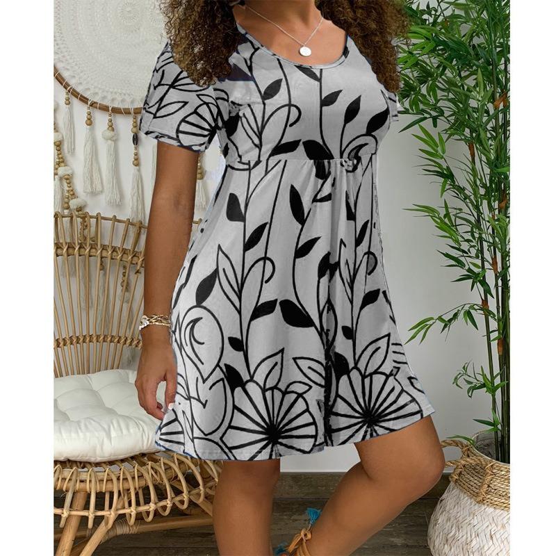 QICED Women's Fashion Casual  Short Sleeve O-Neck Casual Dresses