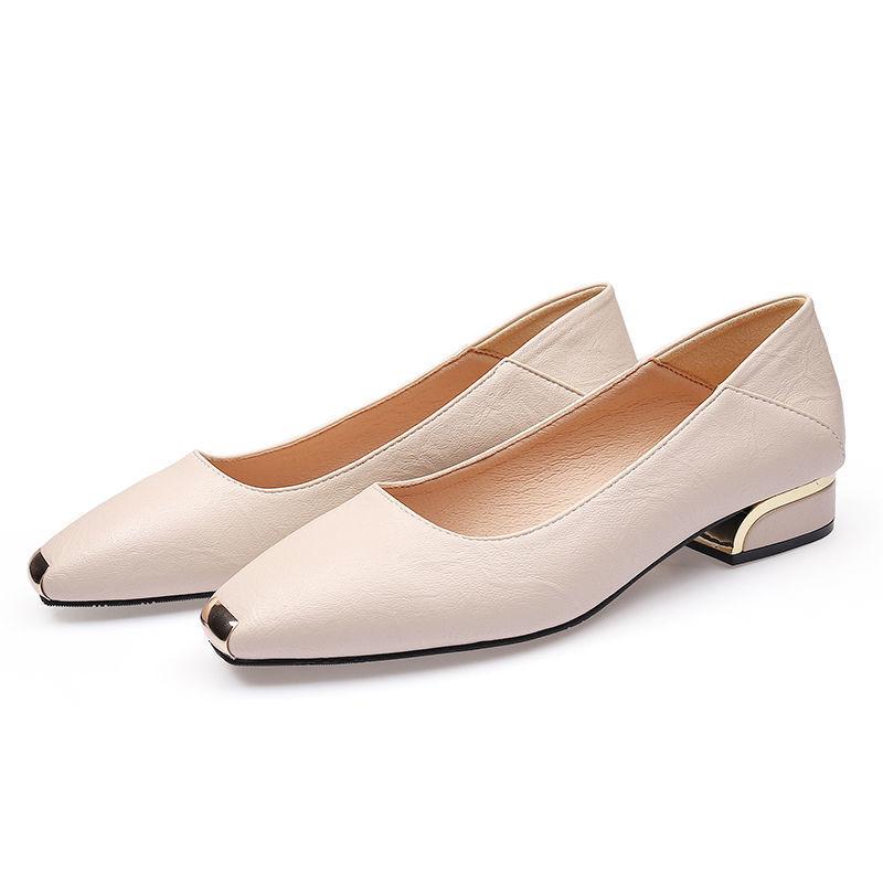 2025 Spring New Low-heeled Leather Women's Shoes Square Head Shallow Mouth Work Shoes Flat-heeled Leather Shoes Thick Heel Versatile