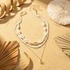 Boho Mehrschichtige Metall Muschel Halskette für Damen Trendy Muschel Seestern Reiskorn Perlen Kette Choker Sommer Strandparty Schmuck
