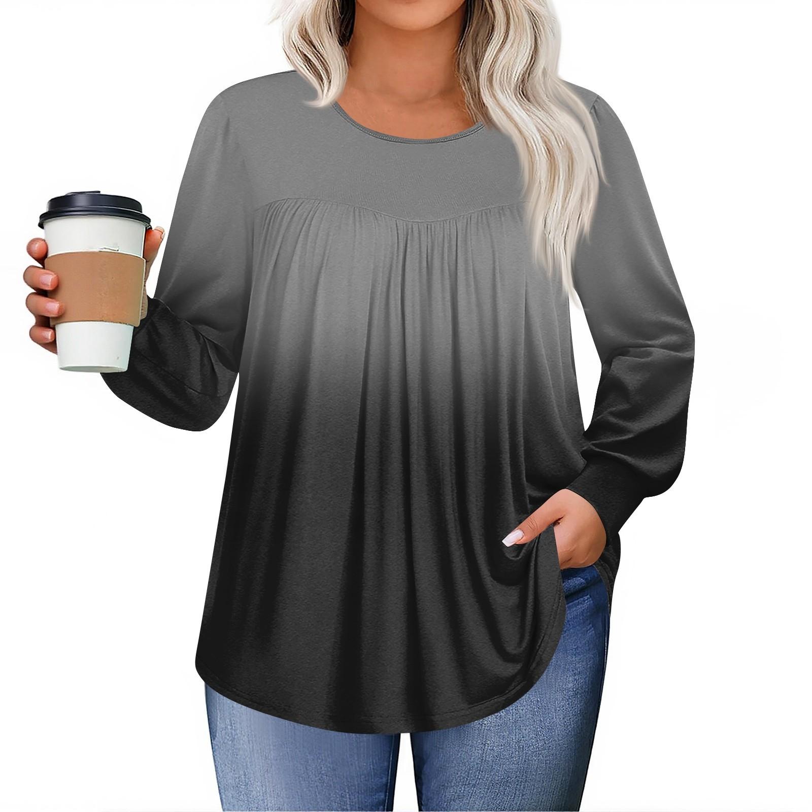 

Женские топы больших размеров, рубашки с длинным рукавом, туника с круглым вырезом, повседневная свободная блузка L-5X XXXXXL чёрный
