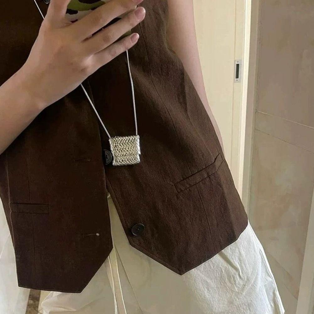 Metal Long Necklace with Mini Bag Pendant Women Choker Sweater Chain Necklace  Creative Gift