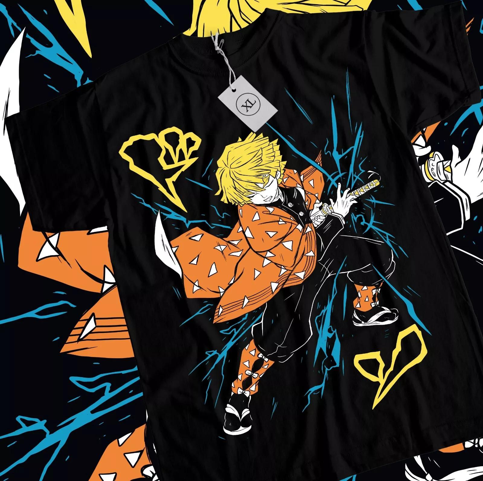 

Agatsuma Zenitsu Shirt Demon Slayer Kimetsu No Yaiba Anime Black Shirt All Size 4XL