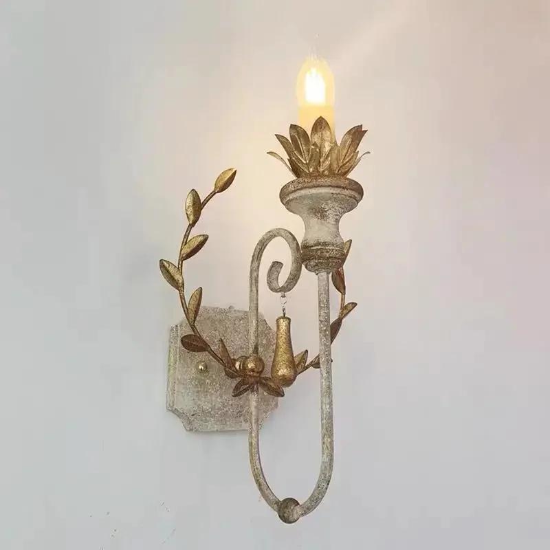 Loft American Village French Wall Lamp Pastoral Vintage Old Solid Wood Wall Lamp Living Room Dining Room Hall Bedroom Wall Light