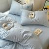 Cute Blue Heart Bedding Set Ins Nordic Embroidery Bed Sheet Set Of Four Pieces Home Luxury Duvet Cover Set For Girls