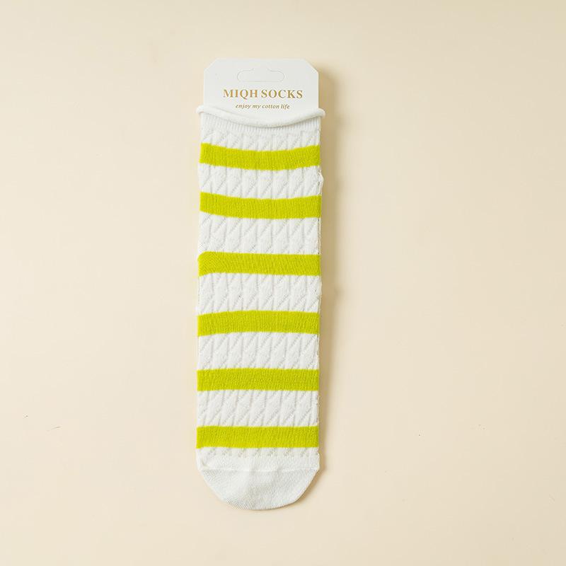 10 Pairs of Girls Spring and Summer Striped Fresh Mesh Breathable Straight Tube Stack Socks