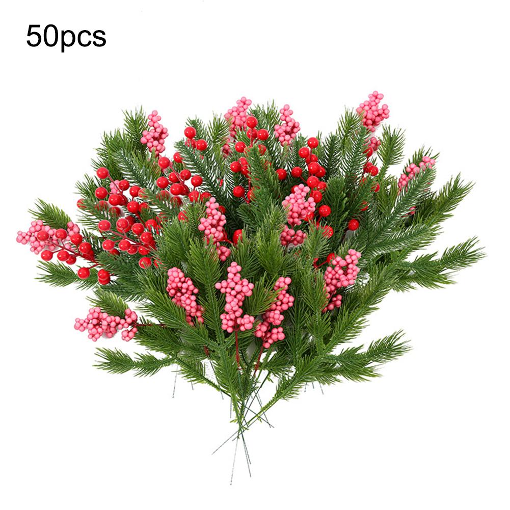 Artificial Pine Needle Branches with Berries for Christmas Holiday DIY Decoration Lightweight Flexible Material Set