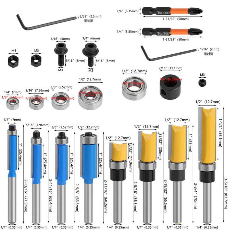 

16 шт. 1/4 хвостовик фрезы с набором подшипников шаблон заподлицо фрезы Emplate фрезы для древесины Деревообработка End Mil Pack of 1
