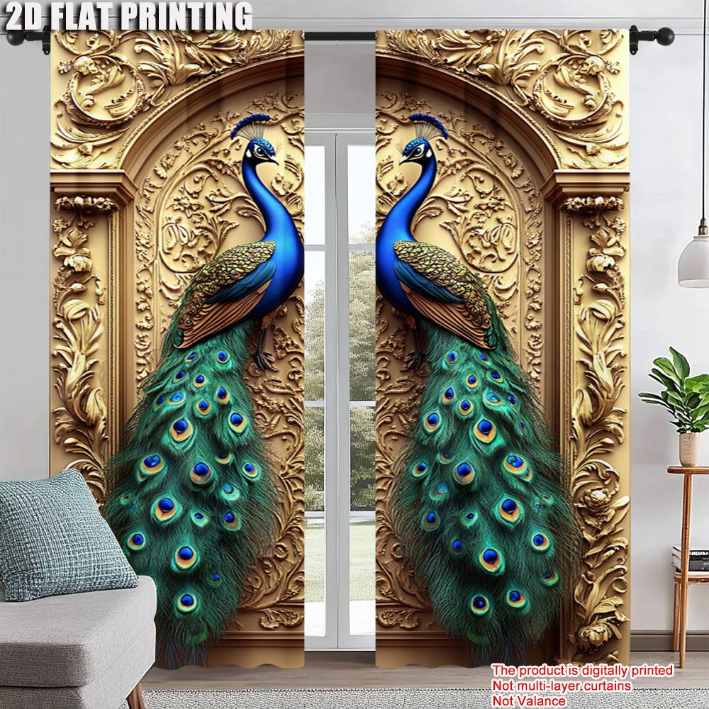 

Set Of 2 Peacock Gothic Art Digital Printed Window Curtain Suitable Living Room Kitchen Bedroom Study Dining For Sitting Made Polyester With Rod W100*H70(CM)-Grommet top&2PCS