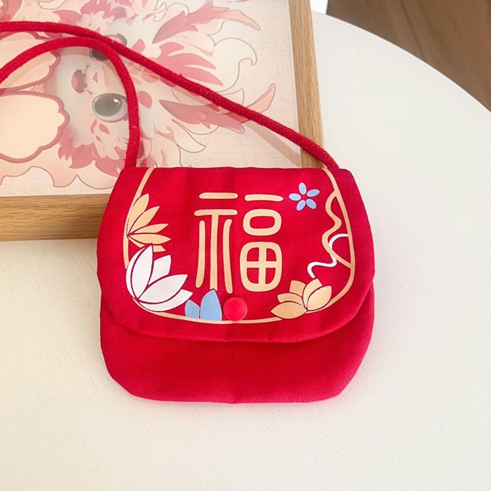Traditional Chinese Style Candy Bag Letter Print Blessing Red Bag New Year Shoulder Bag Child
