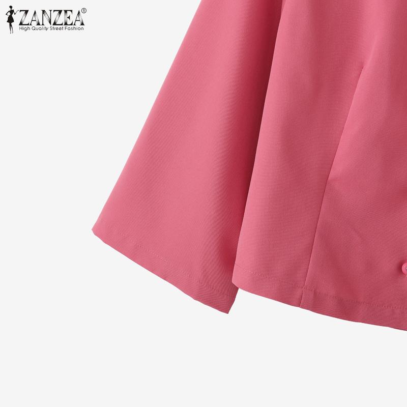 ZANZEA Women Doll Collar Loose Casual 3/4 Sleeve Blouse