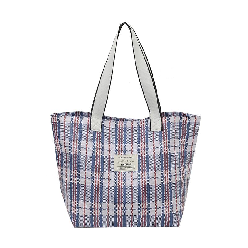 Women s Lightweight Shopping Tote Bag Plaid Shoulder Bag синий