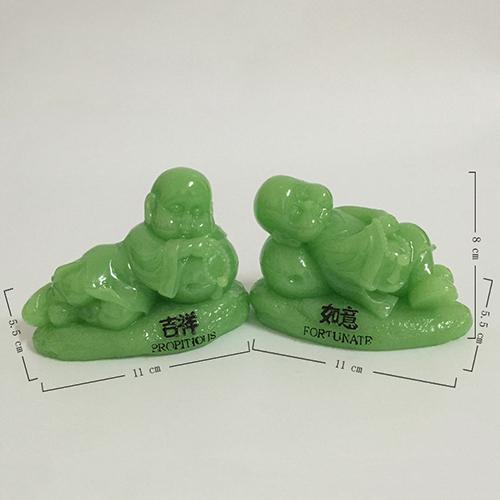 

2 Pcs Glowing Lying Young Monk Buddha Statue Sculptures Luminous Feng Shui Handmade Jade Stone Craft For Home Garden Decoration