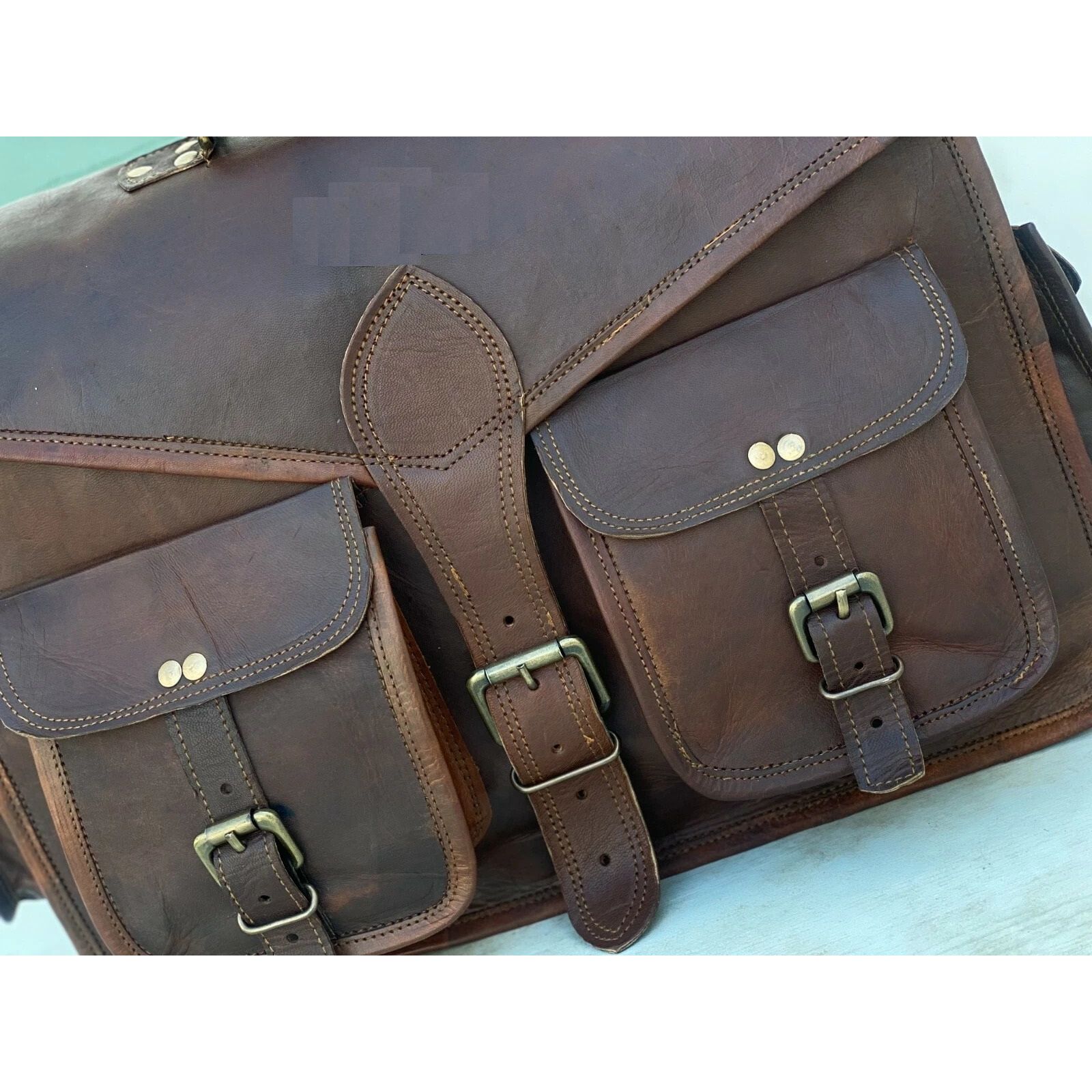 

Кожаная Винтажная Сумка-Мессенджер через Плечо Мужская Сумка-Сэтчел для Ноутбука Портфель V-образный клапан 16 x 12 x 4 in