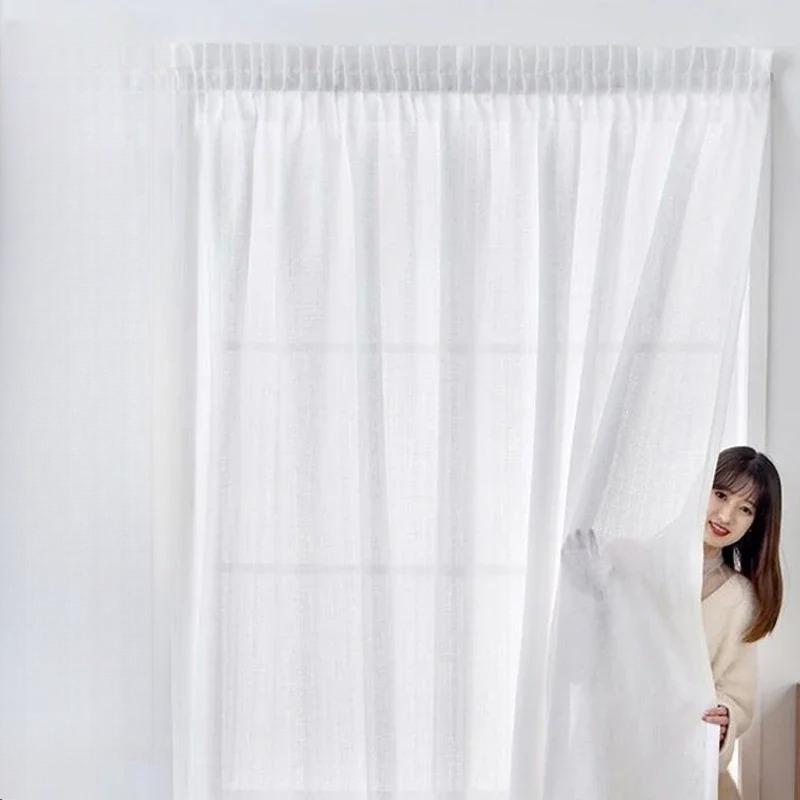 Semi Sheer Self-adhesive Curtain No Punching Installation Balcony Solid Color Gauze Privacy Drapes for Bedroom Window Blackout