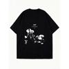 Übergroßes T-Shirt Schwarz Pilz-Print Grow Text Grafik-Tee Lässig Streetwear Damen Mode Top Sommer-Outfit