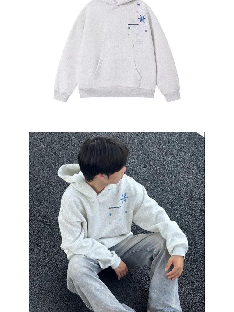 Unisex Retro Snowflake Embroidered Hooded Sweatshirt - Casual Loose Fit for Autumn/Winter