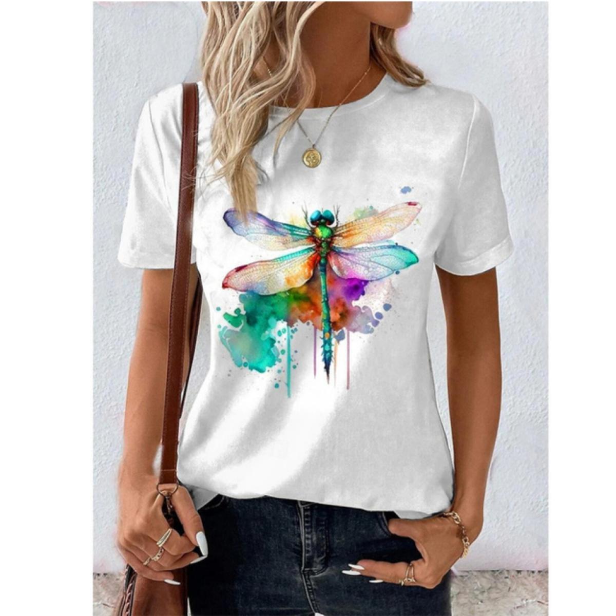 

2024 Топ с круглым вырезом, женская футболка с цветочным принтом, полосатая поп-одежда большого размера, женская одежда, футболка с короткими рукавами, топ L