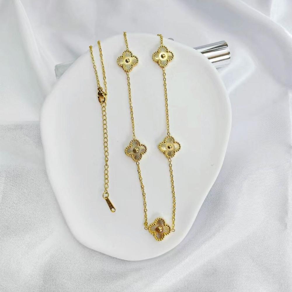 Necklaces Fashion Four-leaf Clover Necklaceelegant Double-sided Classynew Arrival5 Flower Necklacecasual