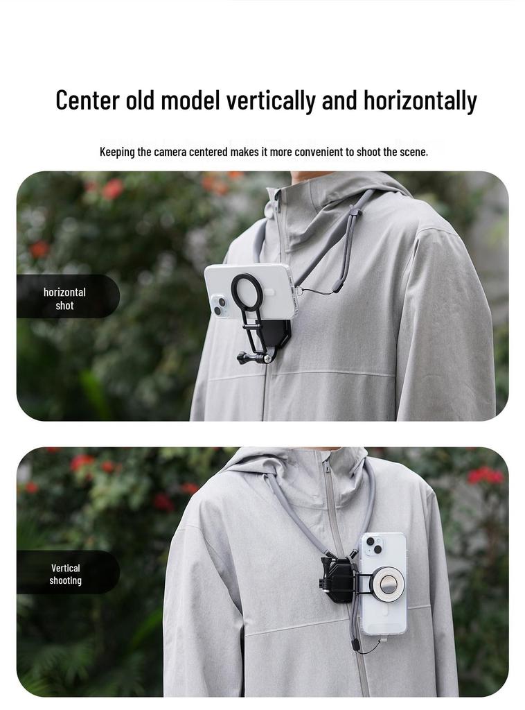 MagSafe-Compatible Magnetic Neck Phone Holder for iPhone 17: Selfie Clip with 360° View and Horizontal/Vertical Switching.