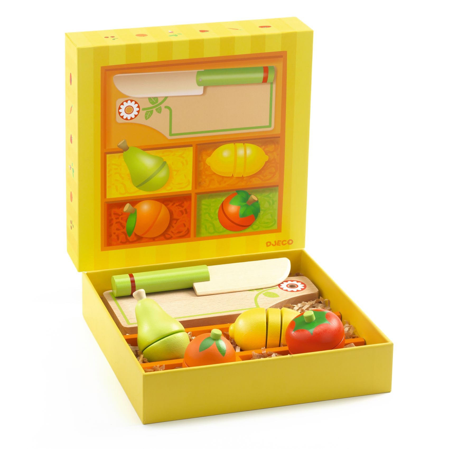 

DJECO Набор фруктов и овощей для сюжетно-ролевой игры с ножом для нарезки фруктов и липучкой, идеально подходит для девочек, а также для дошкольников и младших школьников