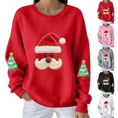Ladies' Casual And Fashionable Round Neck Top With Christmas Print Hooded T-shirt Long Sleeved Sweatshirt