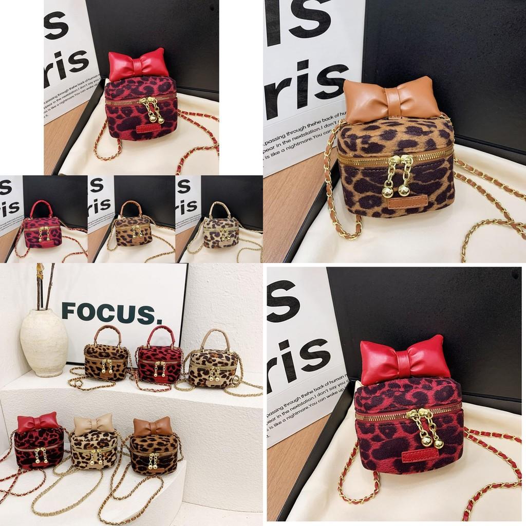 Trendy Leopard Print Stylish Crossbody Bag For Kids With Chic Bow Design