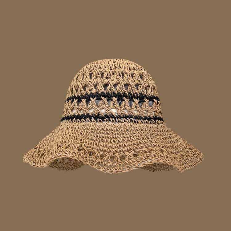 Summer Hats For Women Striped Hollow Sun Hat Foldable Sunshade Fisherman Cap Bucket Hat Seaside Travel Sunhat Beach Accessories