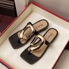 New Square-headed Open-toed Flip-flops Summer Outer Wear Toe Casual Metal Buckle Niche Slippers