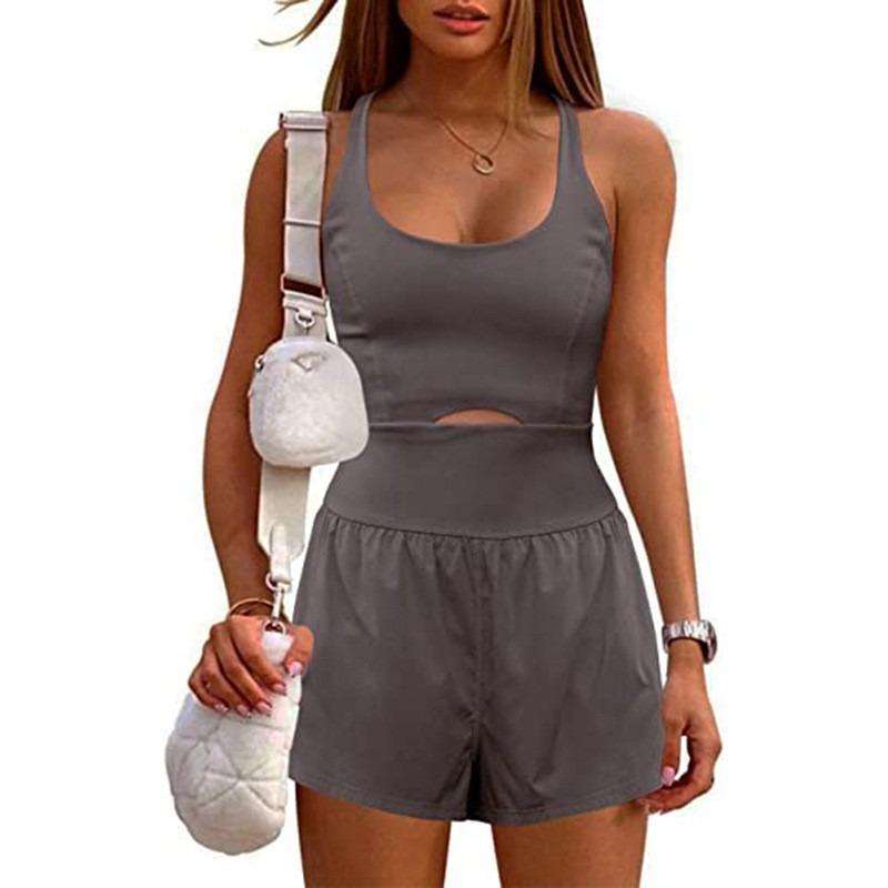 Fashion Sports Women's Yoga Shorts Hollow Cross Back Loose Comfortable Fitness Clothing Vest Jumpsuit