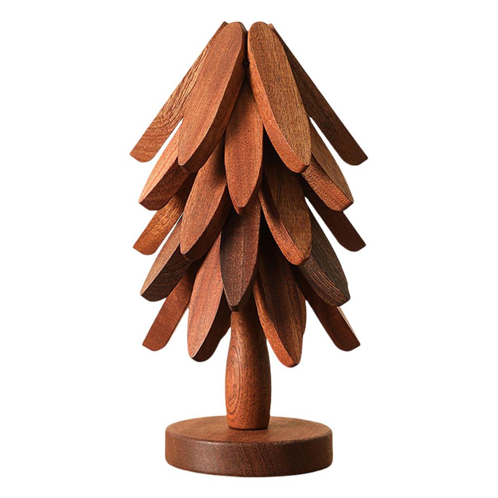 Tree Shape Anti Scald Coasters Set Wooden Foldable Trivet Christmas Tree Insulated Pad Set for Hot Dishes Pot Bowl Teapot Holder
