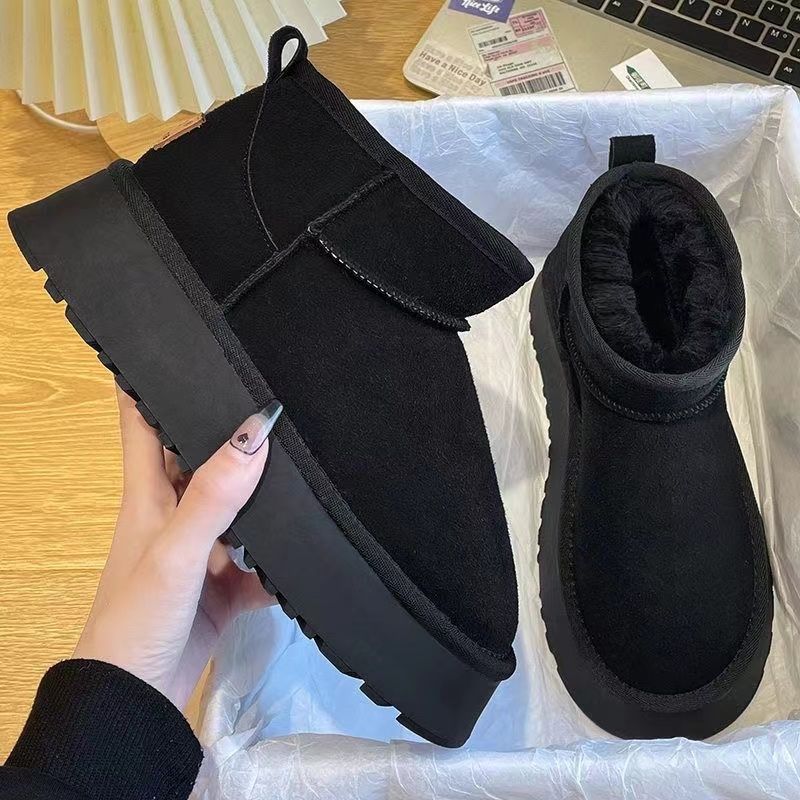 Muffin thick-soled snow boots women's 2025 new waterproof short tube inner height-increasing snow boots winter velvet snow cotton