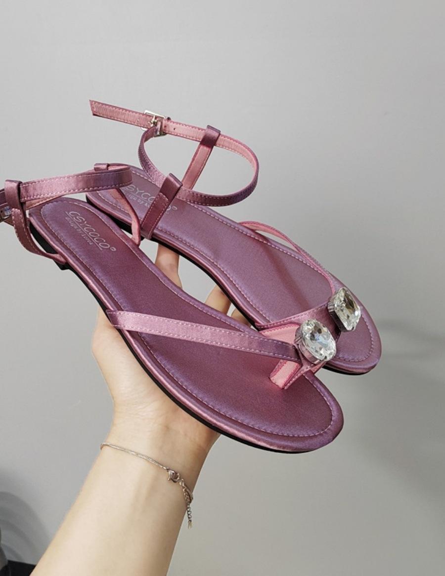 

thick-soled silver toe sandals female summer 2025 new Korean version of pearl fairy style with skirt Roman beach shoes 40 фиолетовый