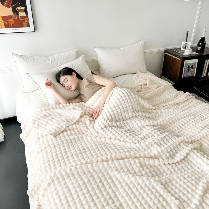 Ganzjahres Karom Flanell Decke Weich Leicht Kunst Kaninchenfell Überwurf für Sofa Bett Einzel Doppel Warm Plüsch Bettüberwurf
