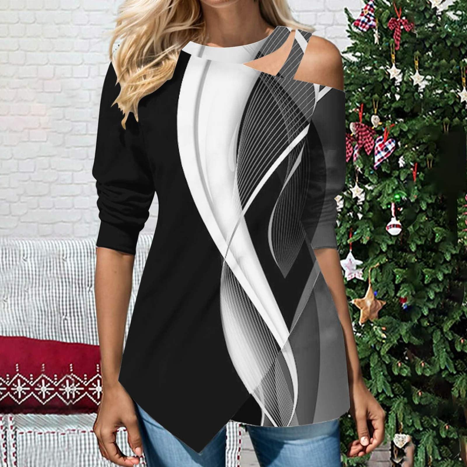 Women s Fashion Color And Print Off Shoulder Long Sleeve Irregular Button Top XL