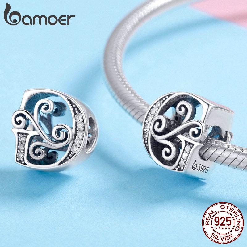 Bamoer Ekte 925 Sterling Sølv Bokstaven G Alfabet Perler Anheng Passer Charm Armbånd & Armringer DIY