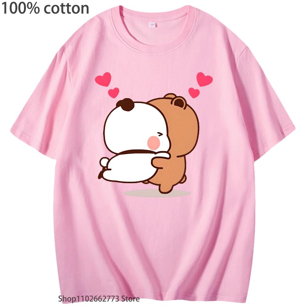 Women Kawaii Bubu Dudu Shirt Panda and Brownie Bear Couple T-Shirts Short-Sleeved Tees O-neck Women Cotton Tops