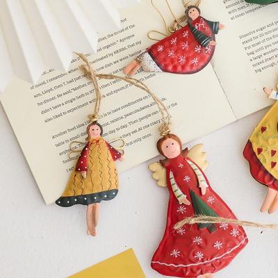 Multicolor Christmas Hanging Decorations Iron Art Retro Drop Ornament Xmas Tree Embellishment Cartoon Angel Girl