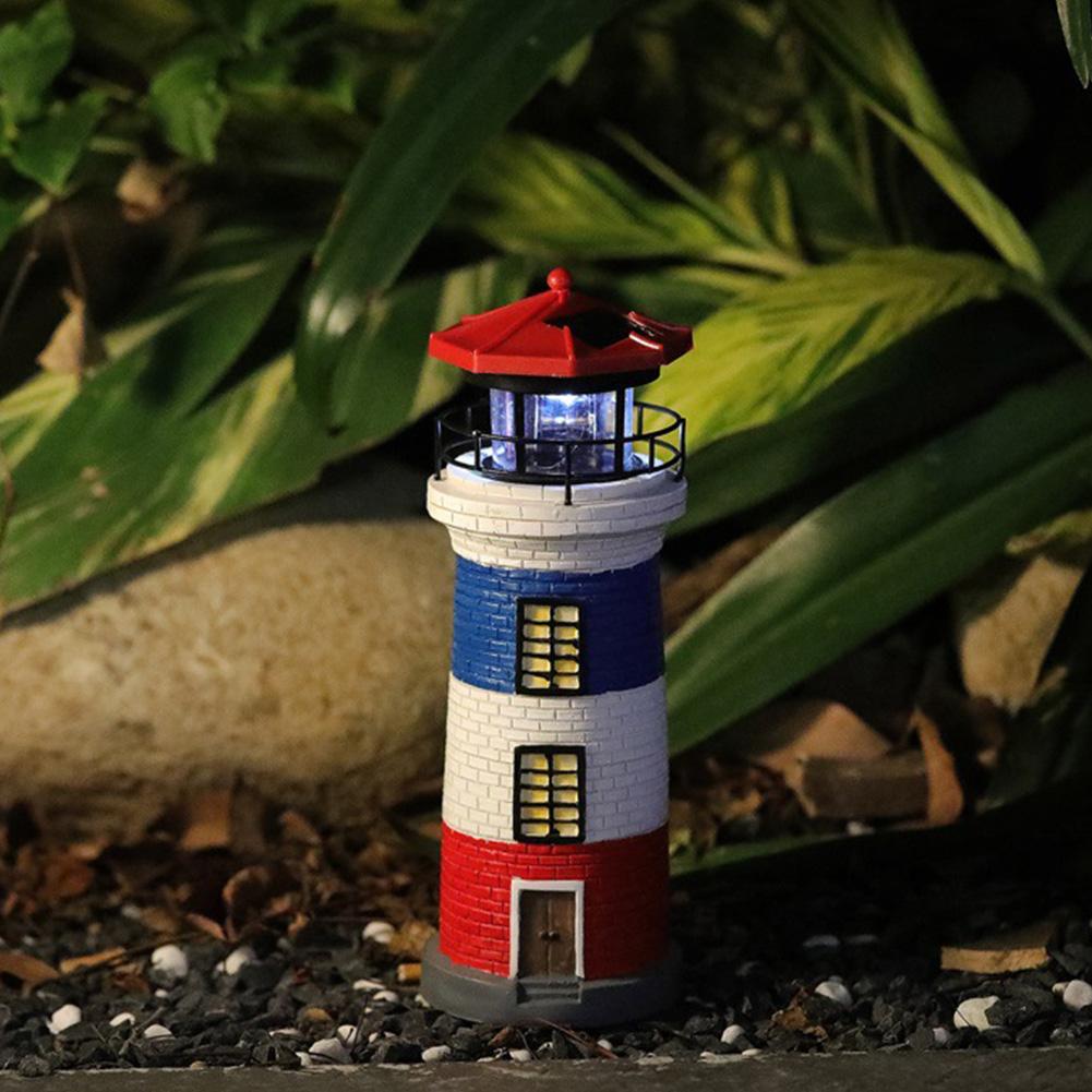 Solar Powered Resin Lighthouse Statue Lamp Decorative Lighthouse Light Lighthouse Model Light for Home Yard Outdoor Decor