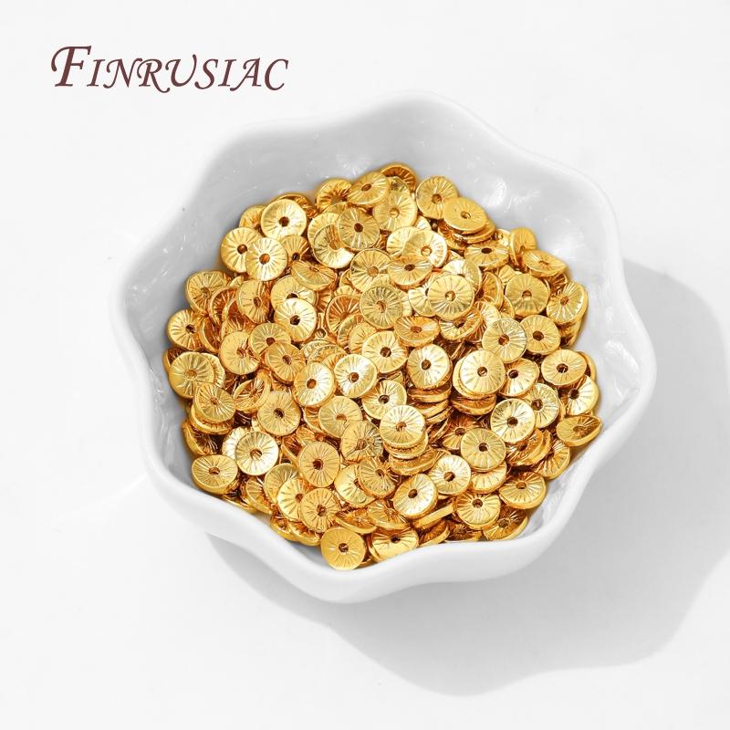 6mm 18K Gold Plated Round Spacer Beads For Jewelry Making,Brass Arcuate Embossing Beads Separators,Bead DIY Bracelet Accessories