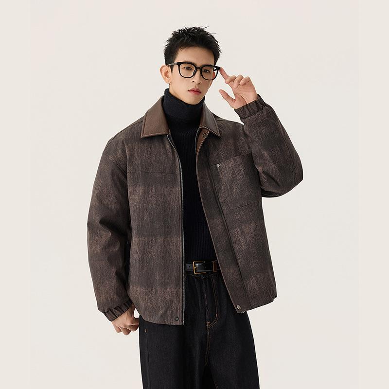 Men s Winter Luxury Short Down Jacket with PU Lapel Collar - 90% Duck Down. M