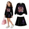 Girls' Long Sleeve Neck Top and Skirt 2 Piece Casual Outfit Set for Everyday Wear