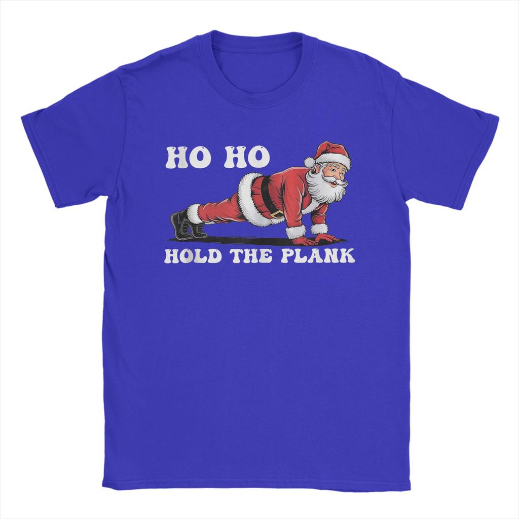 Men T-Shirts Ho Ho Hold The Plank Santa Workout Funny Christmas Vintage Cotton Tees Short Sleeve T Shirt Round Collar Tops