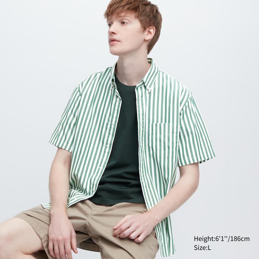 

UNIQLO Рубашка из экстратонкого хлопка в широкую полоску с коротким рукавом A