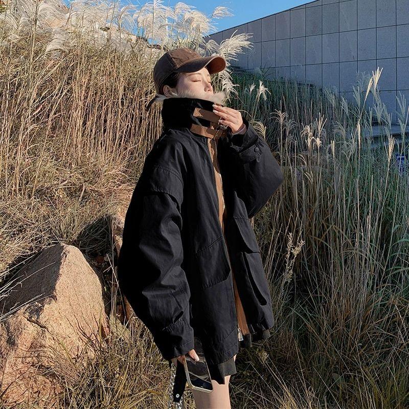 Winter Women's Workwear Jacket Short Fleece Lined Thickened Cotton Coat Korean Style