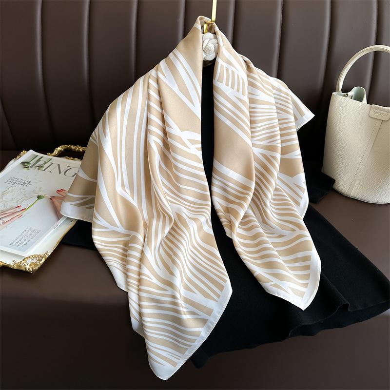 90*90cm Square Luxury Brand Women Scarf Silk Striped Print Designer Hijabs Female Neckerchief Scarves Wrap Headband Bandana