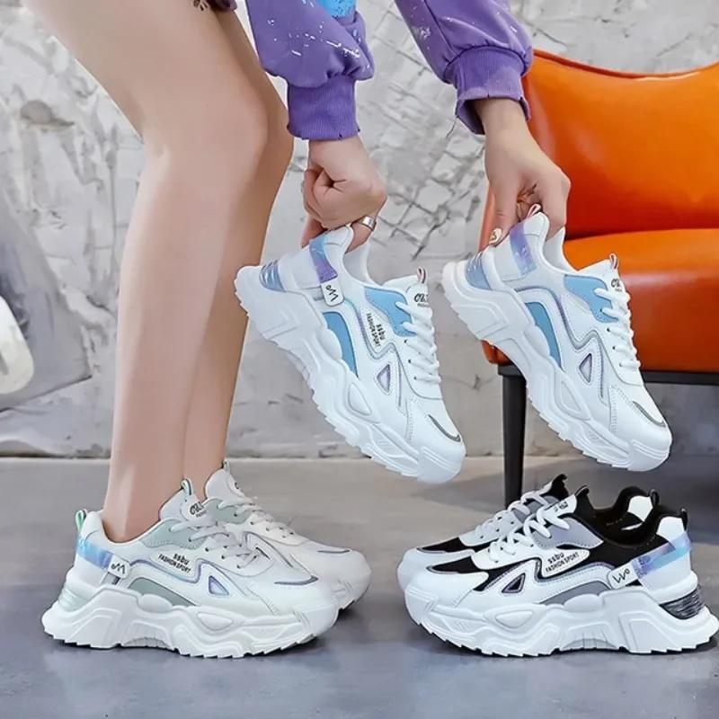 Women Platform Flat Shoes  New Woman Green Casual Mesh Breathable Shoes Chunky Sneakers Women's Daily Running Shoes