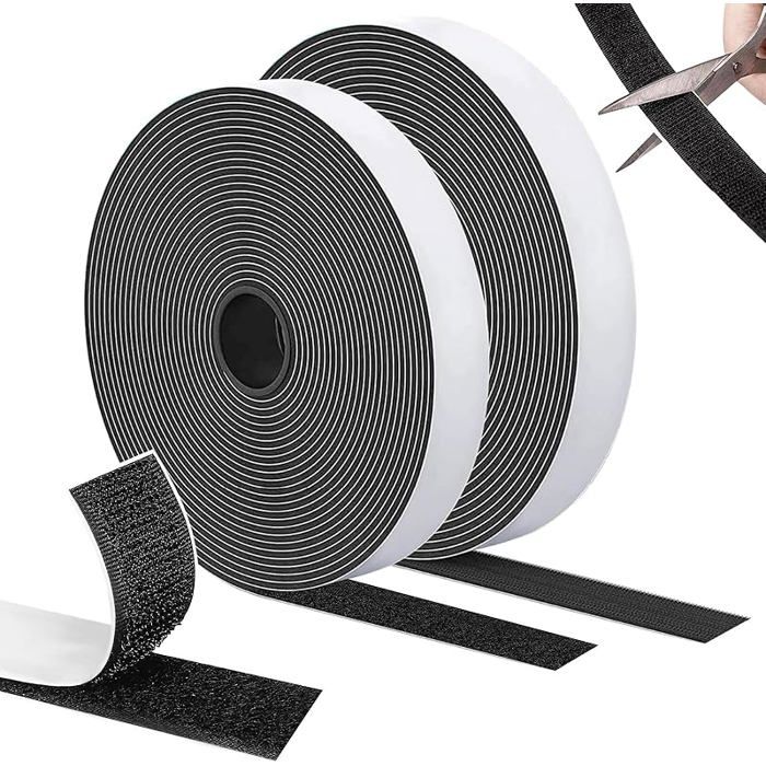 Bande scratch adhésive double face - ANNEFFLY - 10 m x 20 mm - Adhésion extra-forte - Sans résidu - Noir