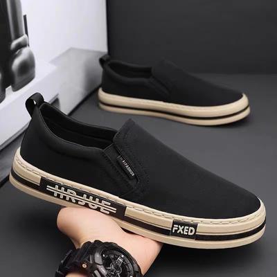 Brand Canvas Men'S Shoes Summer Breathable One-Pedal Sports And Leisure Flat Tide Shoes Low-Top Versatile Black Cloth Shoes