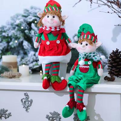 Christmas Decora tionRed and Green Fabric Plush Leg Elf Doll Ornaments Boys Girls Elves Toy Doll for 2024 New Year Home Decor
